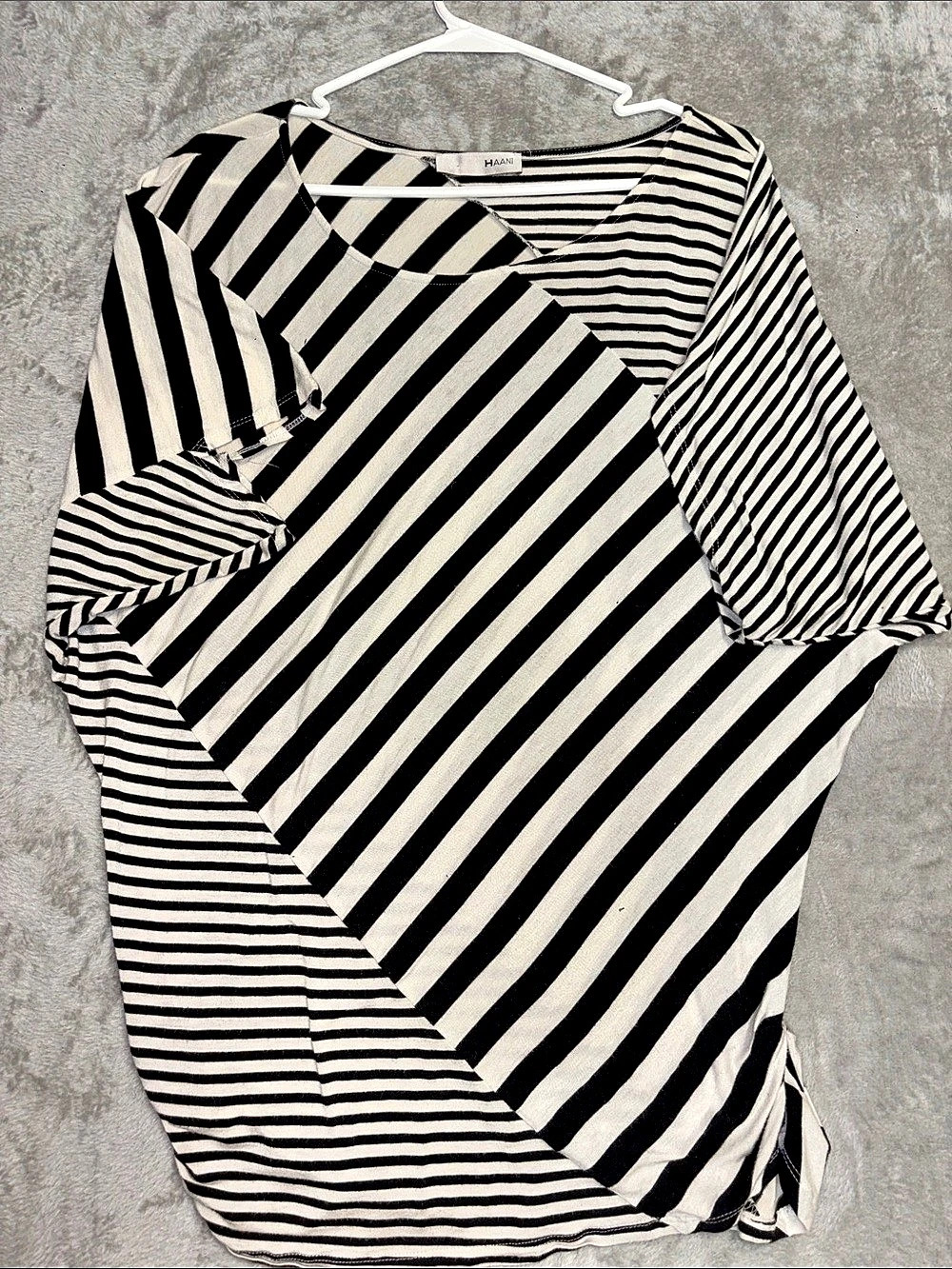 Haani Women's Striped Short Sleeve Top in Black & Cream